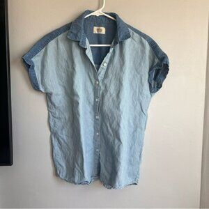 Marine Layer Denim Button Down Short Sleeve Shirt Two Tone Cotton M